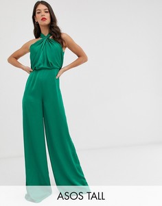 Комбинезон с бретелью через шею и сборками ASOS EDITION Tall-Розовый