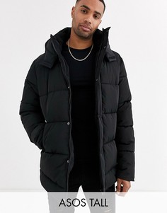 Черная дутая куртка с капюшоном ASOS DESIGN Tall-Черный