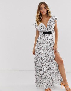 Платье макси с цветочным принтом и V-образным вырезом TFNC-Мульти