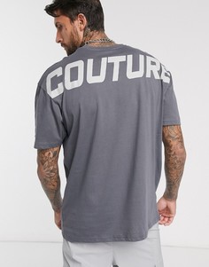 Серая oversize-футболка с принтом The Couture Club-Серый