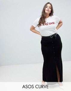 Юбка макси на пуговицах с разрезом ASOS DESIGN Curve-Черный