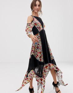Платье с цветочным принтом и бархатными вставками Frock And Frill-Мульти