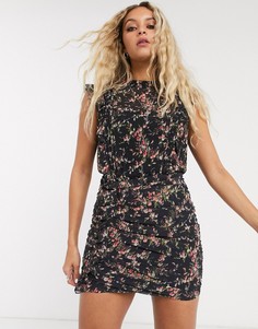 Присборенное платье мини с цветочным принтом AllSaints-Черный