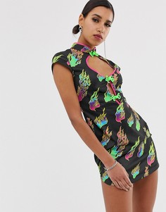 Платье мини с вырезом на груди и принтом пламени Jaded London-Черный