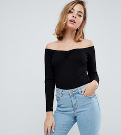 Черный топ в рубчик с открытыми плечами ASOS DESIGN Petite