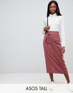 Юбка миди с запахом и завязкой ASOS DESIGN Tall-Розовый