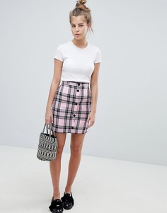 Розовая мини-юбка на пуговицах в клетку ASOS DESIGN-Мульти