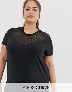 Свободная футболка с сетчатой вставкой ASOS 4505 Curve-Черный