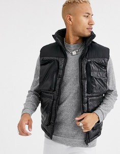 Черный дутый жилет с карманами ASOS DESIGN