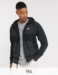 Черное худи на молнии с нейлоновыми вставками Nike Tall-Черный