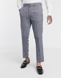 Светло-серые узкие строгие брюки \в елочку\" Burton Menswear-Серый