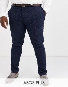 Брюки скинни в клетку с добавлением шерсти ASOS DESIGN Plus wedding-Синий