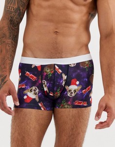Новогодние боксеры-брифы с принтом собак в космосе ASOS DESIGN-Черный