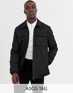 Черная стеганая куртка с отделкой в стиле милитари ASOS DESIGN Tall-Черный