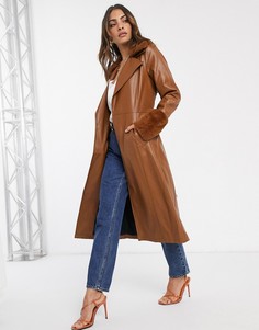 Светло-коричневый тренч из искусственной кожи River Island
