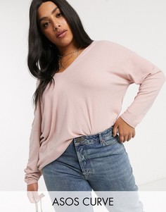 Пыльно-розовый oversize-топ с рукавами \летучая мышь\" ASOS DESIGN Curve-Зеленый
