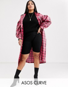 Розовый виниловый тренч в клетку ASOS DESIGN Curve