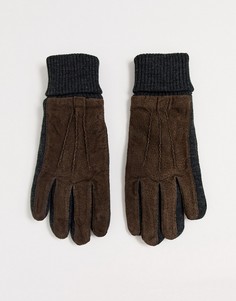 Коричневые замшевые перчатки с контрастными вязаными манжетами Dents Kendal-Коричневый