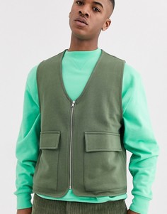 Трикотажный жилет цвета хаки в стиле милитари ASOS DESIGN-Зеленый