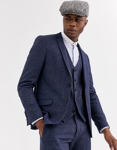 Темно-синий приталенный пиджак с контрастным воротником Shelby & Sons