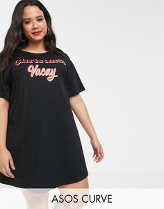 Новогодняя футболка для сна ASOS DESIGN Curve-Розовый