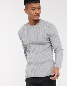 Серый обтягивающий джемпер в широкий рубчик ASOS DESIGN