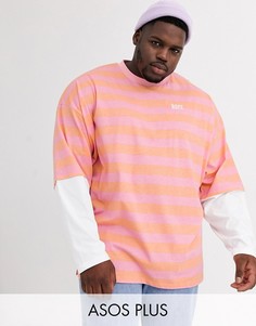 Длинный oversize-лонгслив в полоску с вышивкой ASOS DESIGN Plus-Мульти