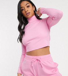 Розовый кроп-топ с длинными рукавами и высоким воротником ASOS DESIGN Petite