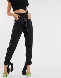 Черные джинсы с присборенной талией и завязками NA-KD-Черный