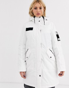 Белая длинная парка с капюшоном Bershka-Белый