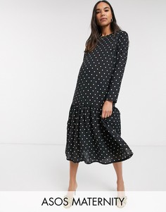 Свободное платье миди в горошек ASOS DESIGN Maternity-Мульти