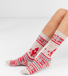 Кремовые хлопковые новогодние носки с узором Фэйр-Айл Jonathan Aston-Мульти