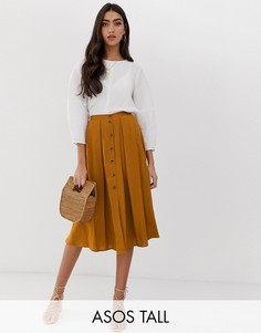 Юбка миди со складками и пуговицами ASOS DESIGN Tall-Желтый
