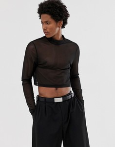 Короткий сетчатый лонгслив с высоким воротом ASOS DESIGN-Черный