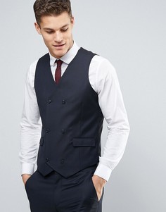 Темно-синий узкий жилет из 100% шерсти ASOS Wedding