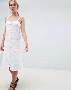 Льняное пляжное платье миди на пуговицах ASOS DESIGN-Белый