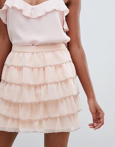 Многоярусная мини-юбка с декоративной отделкой ASOS DESIGN-Розовый