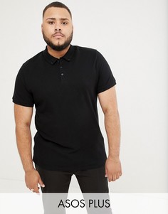 Черная футболка-поло из ткани пике с воротником на пуговицах ASOS DESIGN Plus-Черный