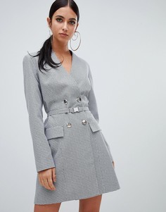 Серое двубортное платье-блейзер в клетку Missguided-Серый