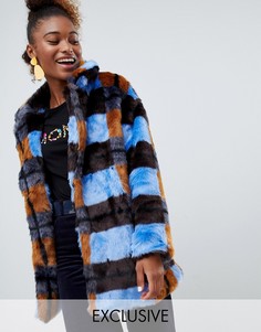 Куртка в клетку с искусственным мехом Monki-Мульти