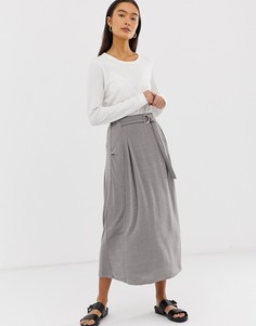 Трикотажная юбка миди с запахом, D-образным кольцом и карманами ASOS DESIGN-Серый