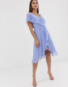 Платье миди с асимметричным краем и кейпом ASOS DESIGN-Синий