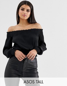 Топ с открытыми плечами и сборками ASOS DESIGN Tall-Черный