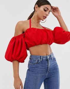 Топ с открытыми плечами и пышными рукавами ASOS DESIGN-Красный