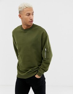 Зеленый oversize-свитшот с карманом в стиле MA1 ASOS DESIGN