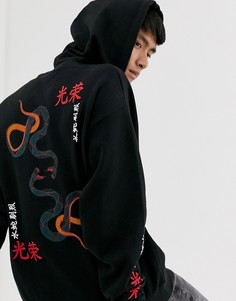 Удлиненный oversize-худи с принтом ASOS DESIGN-Черный