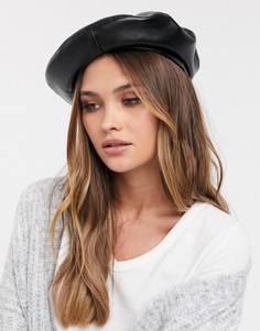 Черный берет из искусственной кожи Stradivarius