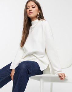 Белый oversize-джемпер с разрезами Stradivarius
