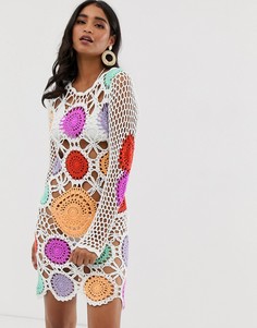 Ажурное платье с разноцветными вставками Missguided-Белый
