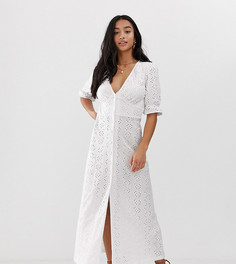 Чайное платье макси с вышивкой ришелье ASOS DESIGN Petite-Белый